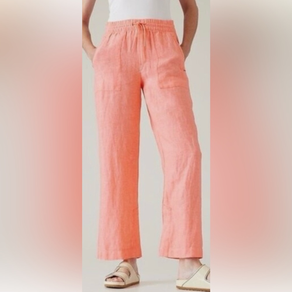 Athleta Linen Retreat Pants, Size 10, NWOT, Coral color.